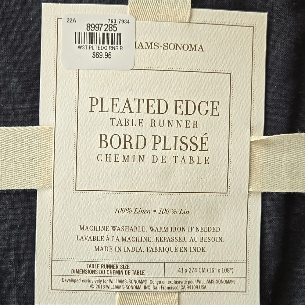 WILLIAM SONOMA Black Linen Table Runner